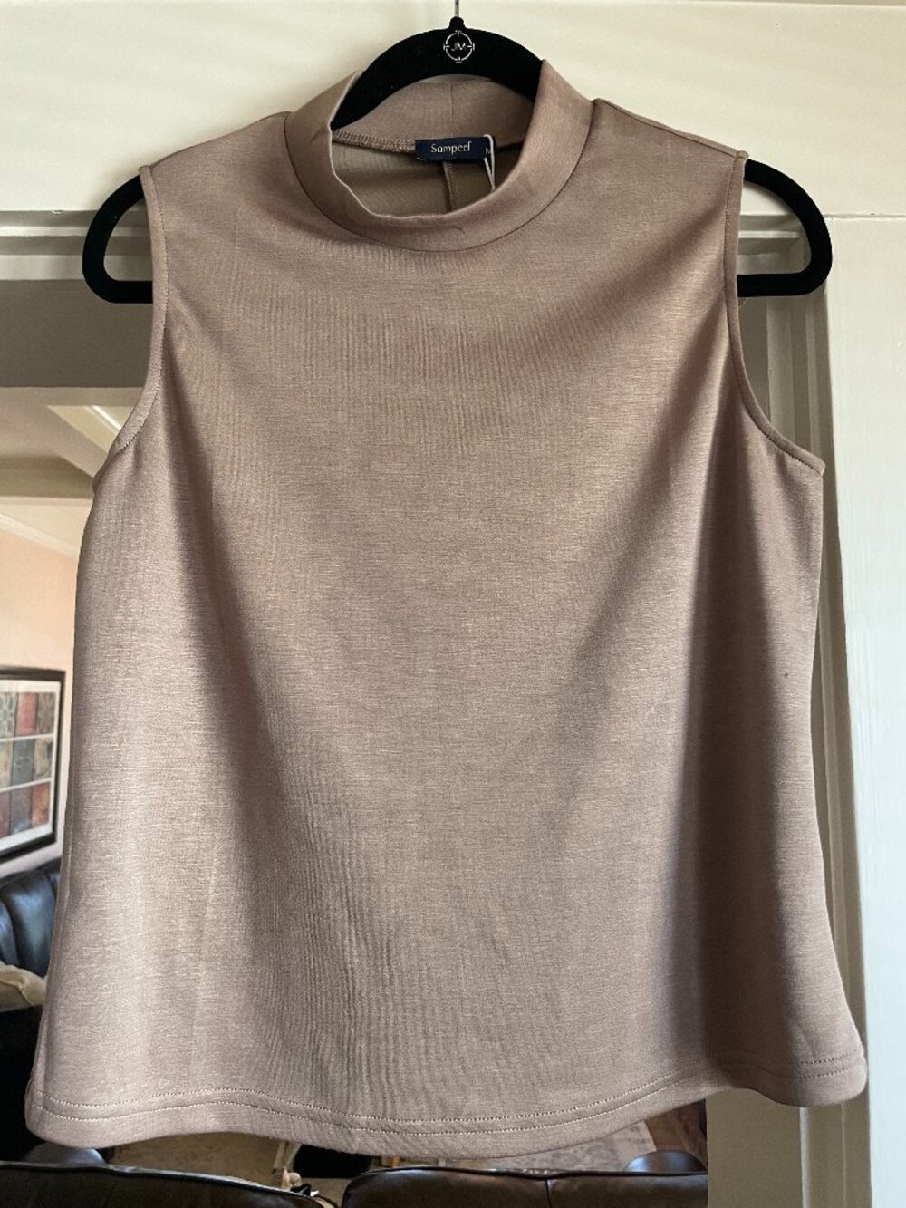 NWT Sampeel Tan Beige Sleeveless Mock Neck Blouse - M